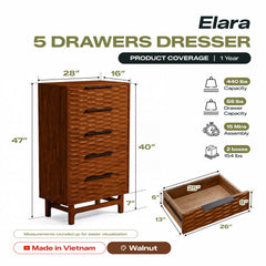 Cómoda Elara de madera maciza con 5 cajones-3