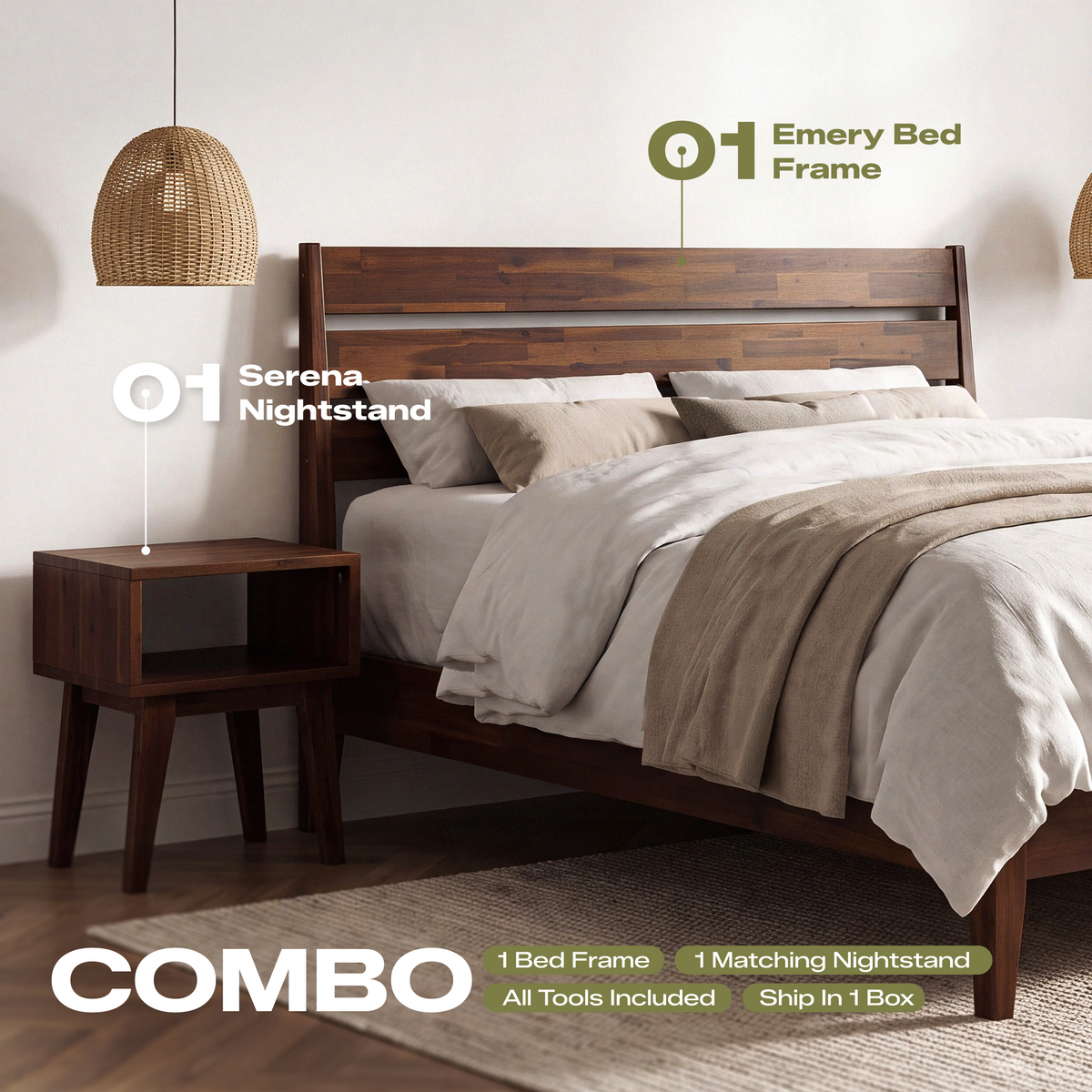[Buy 1 Get 1] Emery Solid Wood Bed Frame & Nightstand-13