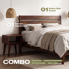 [Buy 1 Get 1] Emery Solid Wood Bed Frame & Nightstand-13