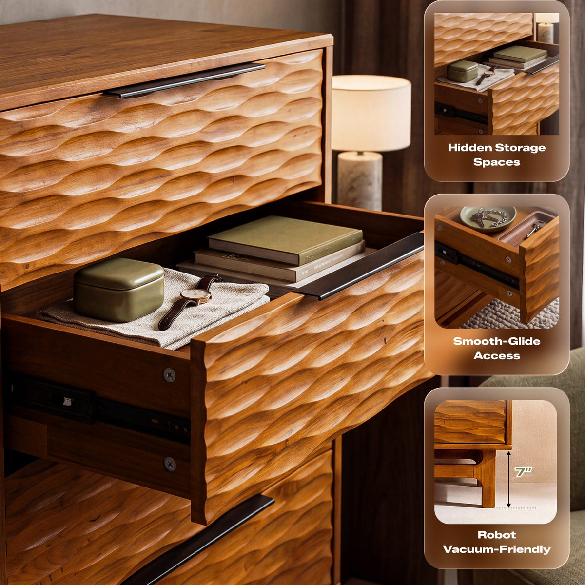 Cómoda Elara de madera maciza con 5 cajones-16