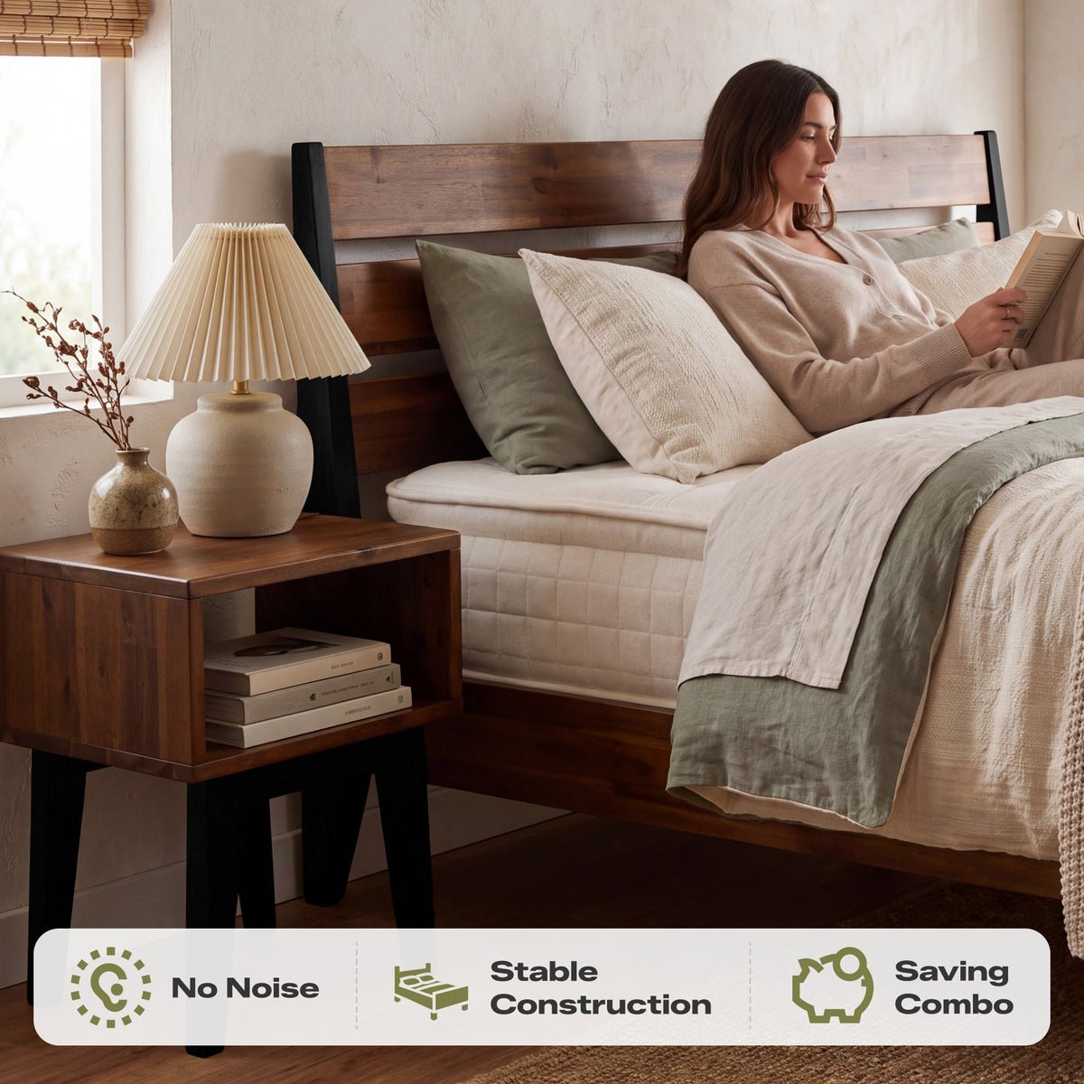 [Buy 1 Get 1] Emery Solid Wood Bed Frame & Nightstand-5