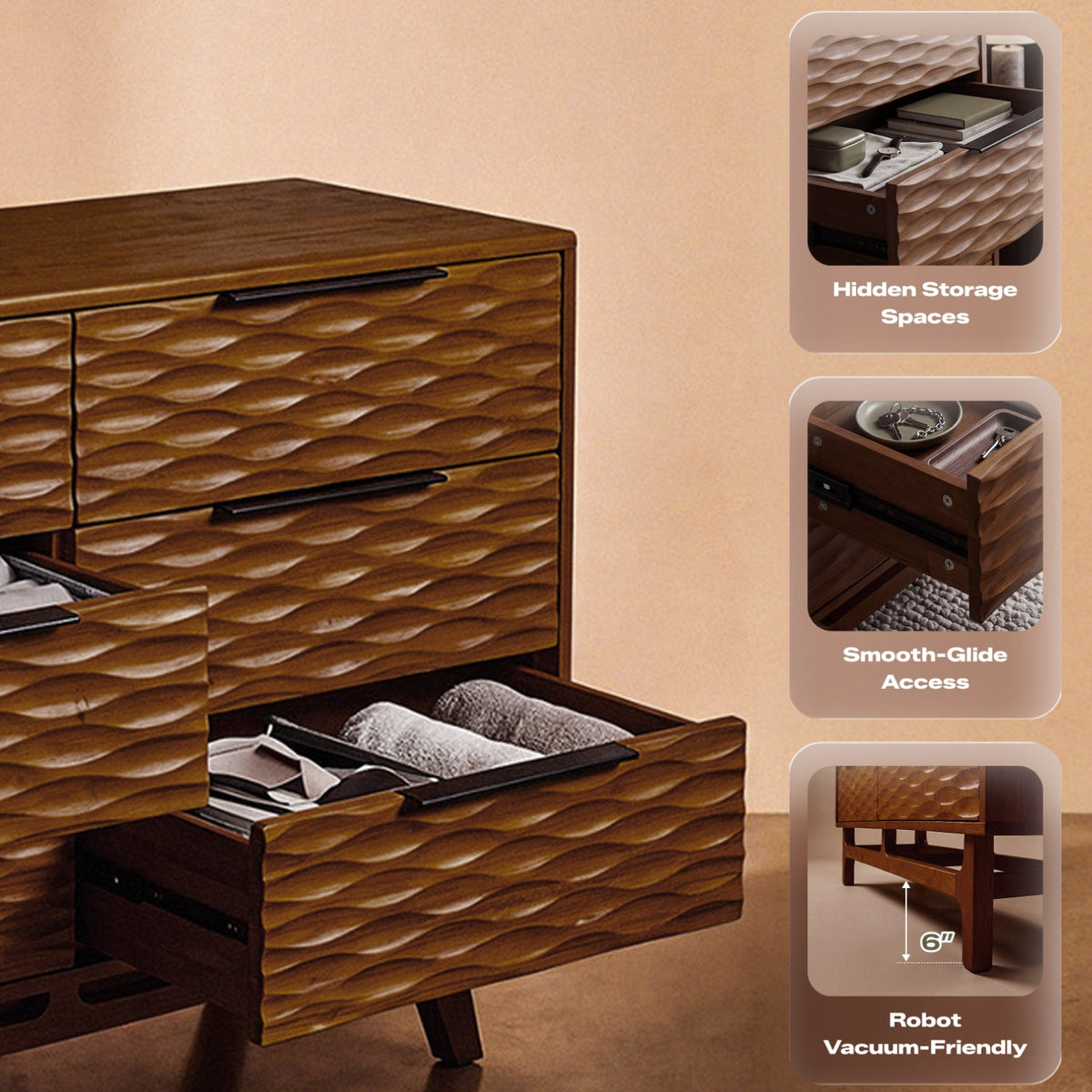 Elara Solid Wood Dresser with 6 Drawers-6