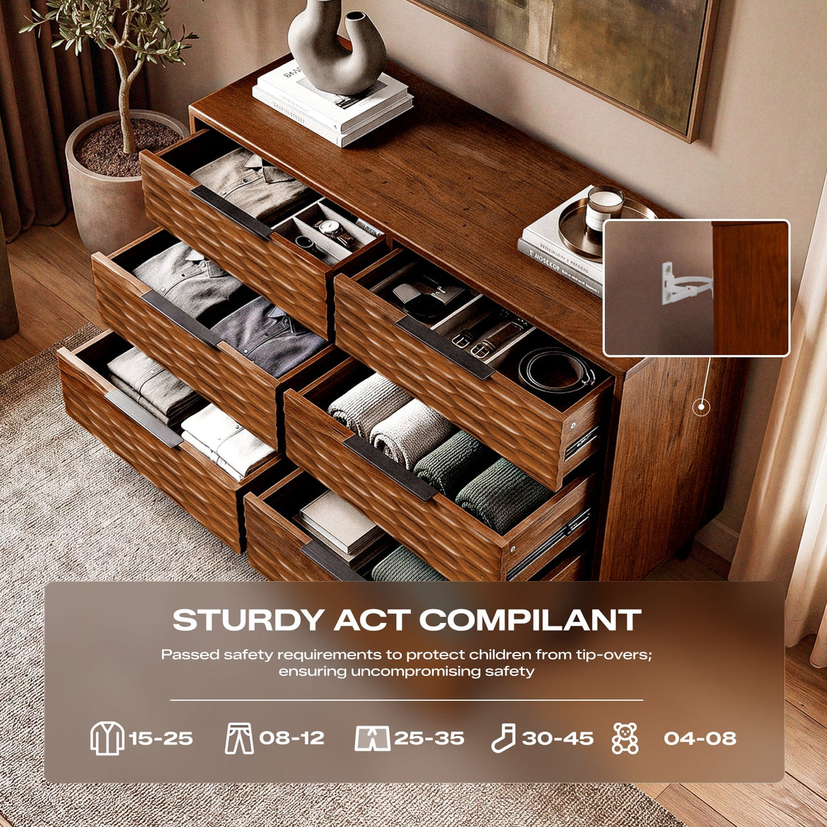 Elara Solid Wood Dresser with 6 Drawers-7
