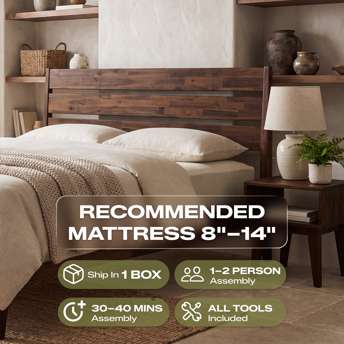 [Buy 1 Get 1] Emery Solid Wood Bed Frame & Nightstand-16