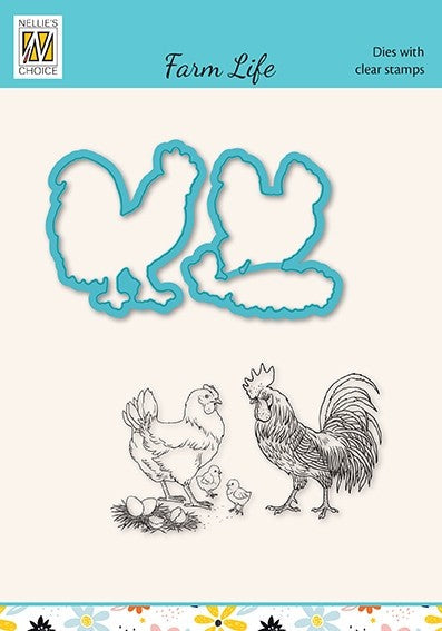 Nellies Choice Die & Stamp Set - Farm Life - Chicken Family-1
