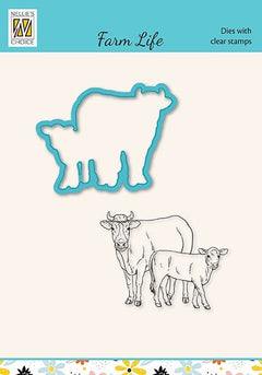 Nellies Choice Die & Stamp Set - Farm Life - Cow and Calf-1