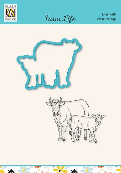 Nellies Choice Die & Stamp Set - Farm Life - Cow and Calf-1