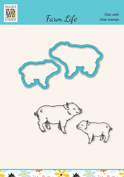 Nellies Choice Die & Stamp Set - Farm Life - Pigs-1