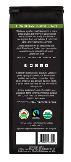 Honduran House Roast - Ground, Medium Roast, Certified Organic OCIA/ Fairtade Coffee 1lb/454g-3