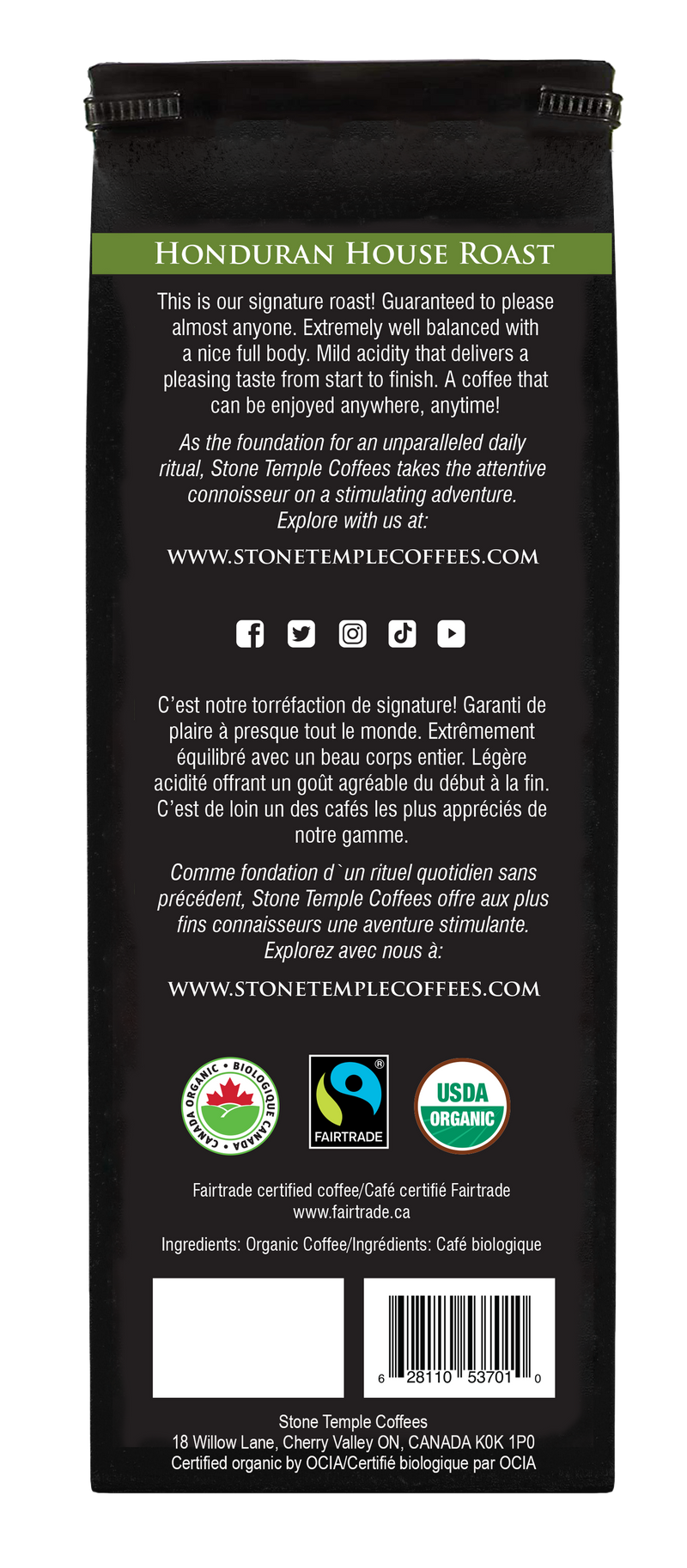 Honduran House Roast - Ground, Medium Roast, Certified Organic OCIA/ Fairtade Coffee 1lb/454g-3