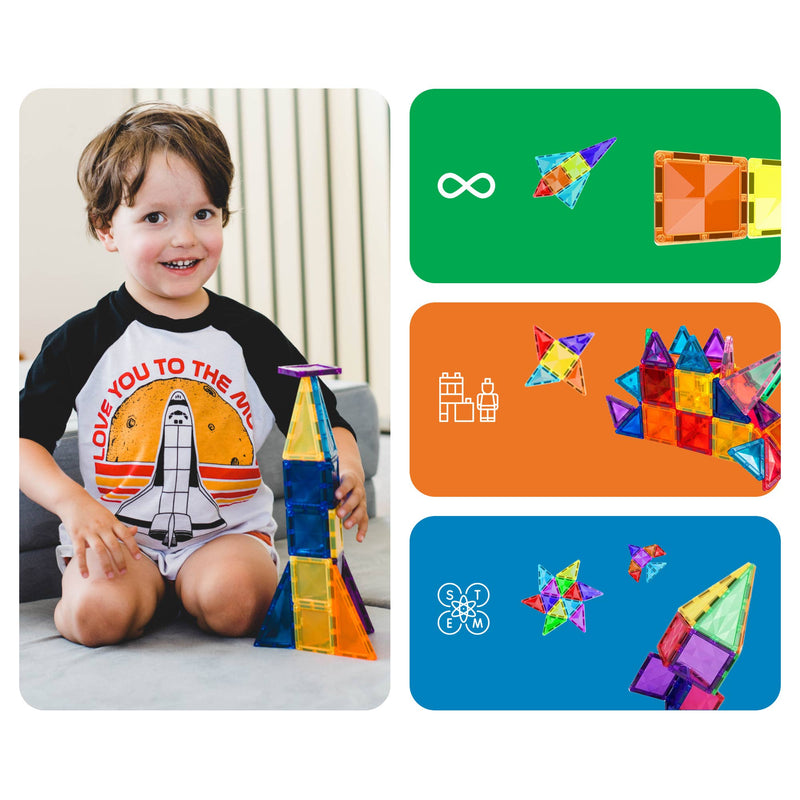 PicassoTiles 40-Piece Travel Size Magnetic Tile Building Set - Ages 3+-3