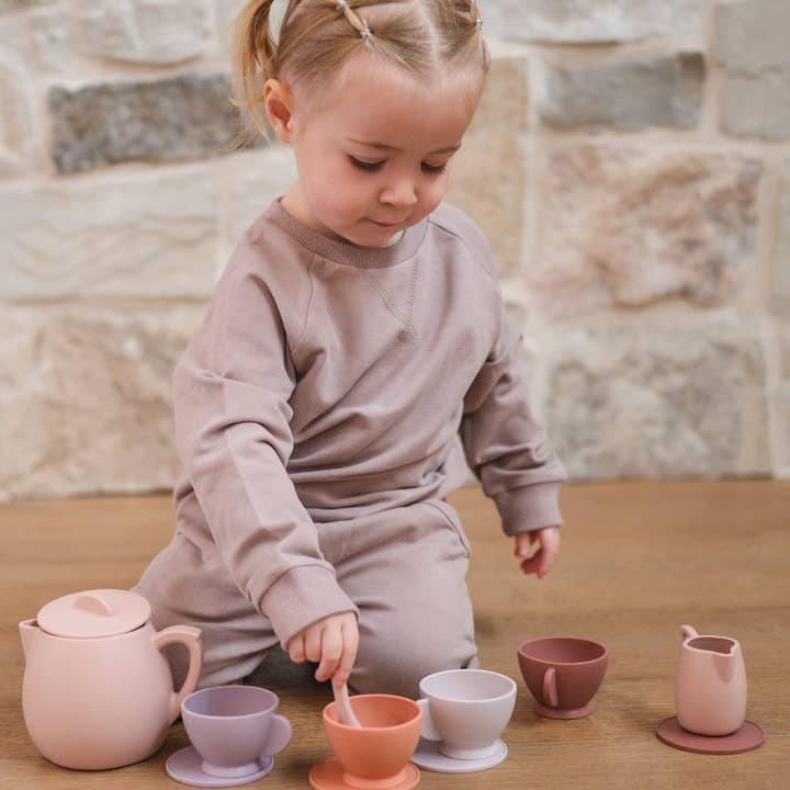 bug + bean kids - Silicone Tea Set - 12-Piece Set - Kids Pretend Playset - Ages 2+-8