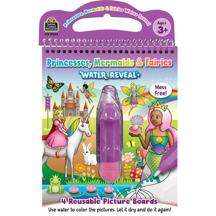 Teacher Created Resources - Princesses, Mermaids & Fairies Water Reveal Reusable Coloring Book - Ages 2+-1