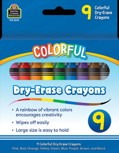 Teacher Created Resources - Colorful Dry-Erase Crayons, 9 Vibrant Colors for Creative Learning - Ages 3+-1