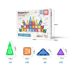 PicassoTiles 40-Piece Travel Size Magnetic Tile Building Set - Ages 3+-2