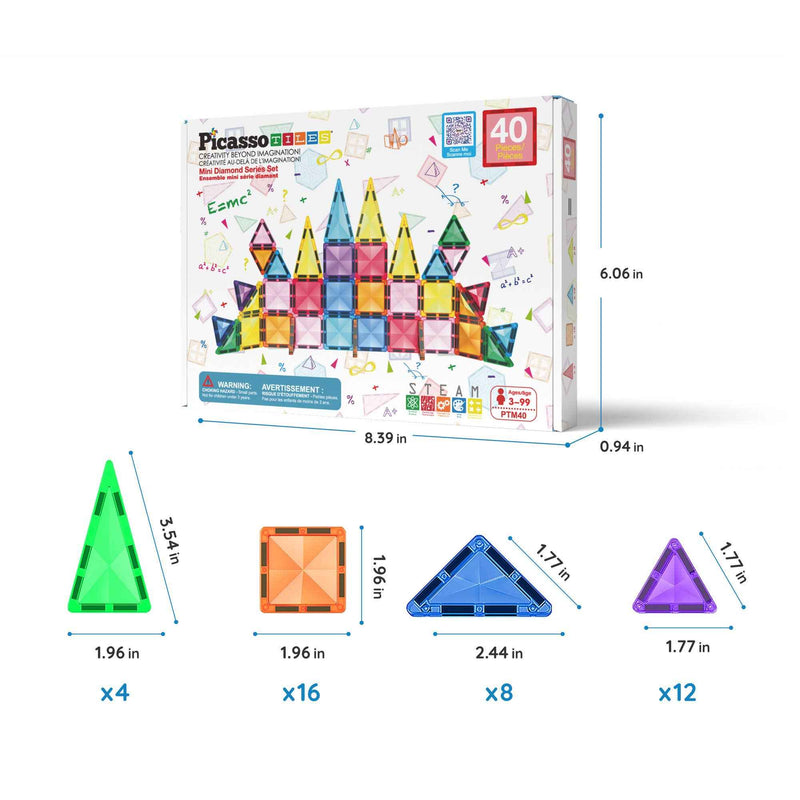 PicassoTiles 40-Piece Travel Size Magnetic Tile Building Set - Ages 3+-2