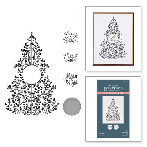 Juego de placa y troquel Holly Tree de la colección navideña BetterPress-2