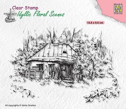 Idyllic Floral Scene Stamp Old Cottage-1