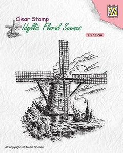 Idyllic Floral Scene Stamp Wind-Mill-1