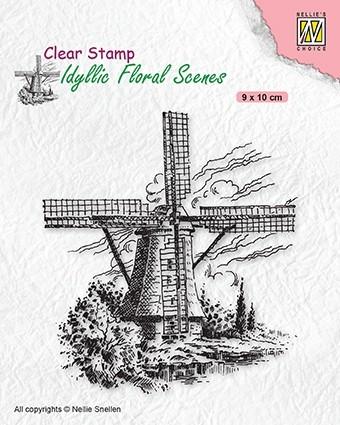 Idyllic Floral Scene Stamp Wind-Mill-1