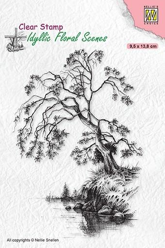 Idyllic Floral Scene Stamp Tree On Waterside-1