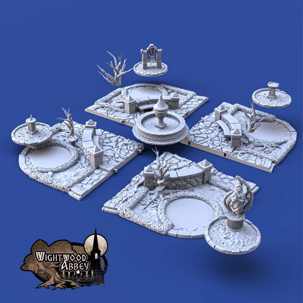 Wightwood Abbey Cloister Gardens Miniature Building - DnD, Wargaming, Model Train | Terrain | Town | Village | Plaza | Square | Pathfinder-3