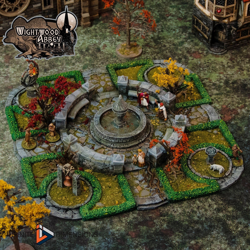 Wightwood Abbey Cloister Gardens Miniature Building - DnD, Wargaming, Model Train | Terrain | Town | Village | Plaza | Square | Pathfinder-1