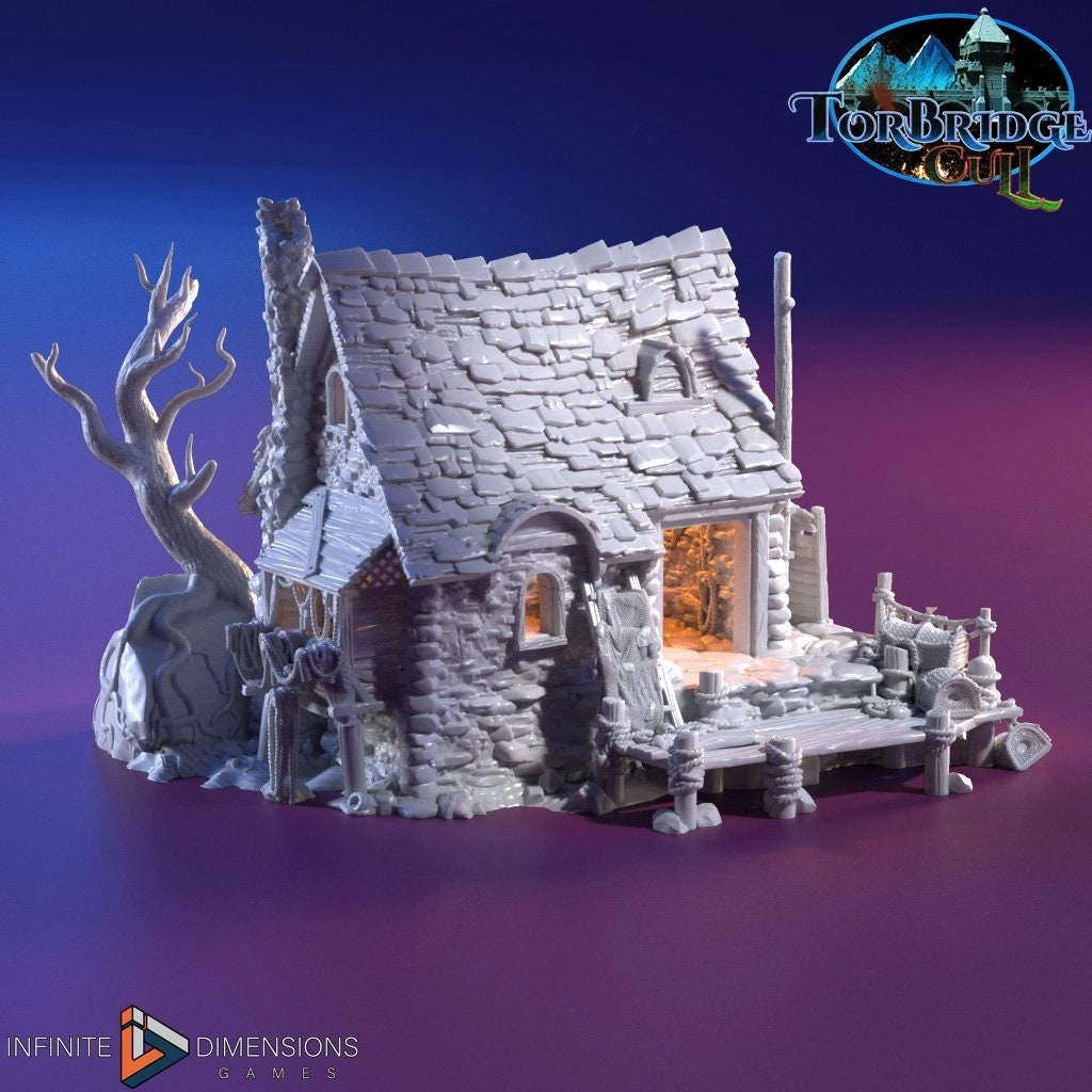 Fishing Shack Miniature Building - DnD, Wargaming, Model Train | Terrain | Town | Village | 28mm | House | Home | Market | Fisherman-4