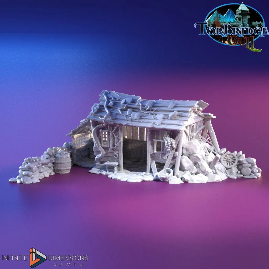 Dilapidated Shed Miniature Building - DnD, Wargaming, Model Train | Terrain | Town | Village | Hovel | Farm | Pathfinder | Shanty-2
