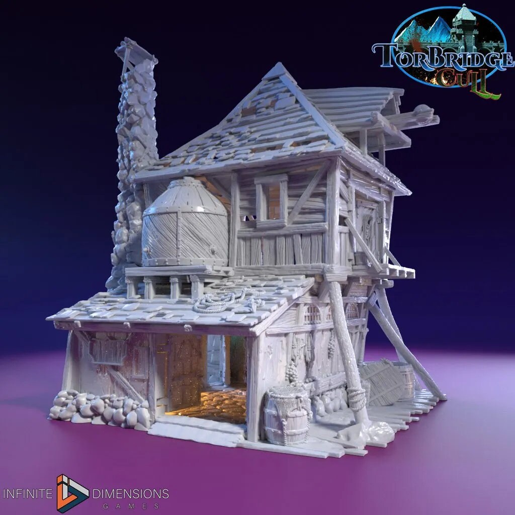 The Brewery Miniature Building - DnD, Wargaming, Model Train | Terrain | Town | Village | Storehouse | Shop | 28mm | Prop | Market | Barn-3