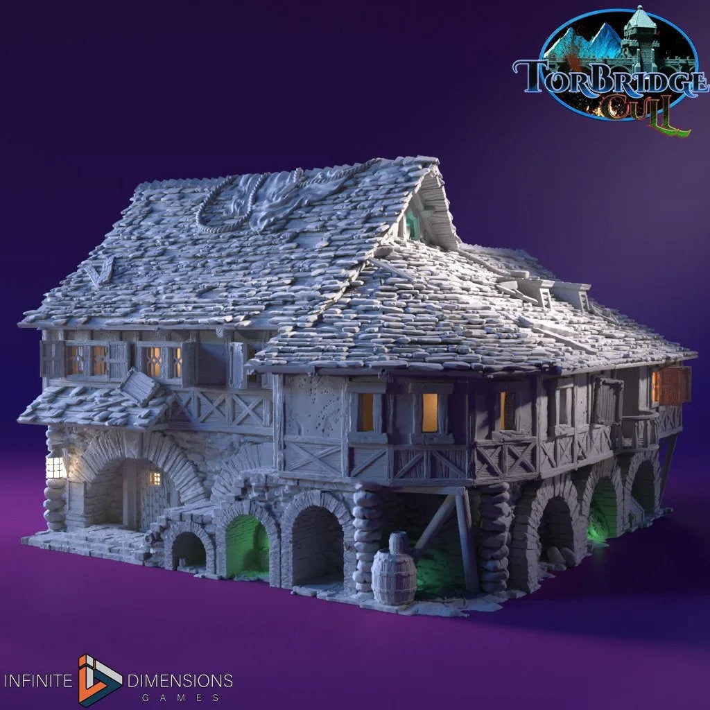 The Falcon’s Arms Tavern Miniature Building - DnD, Wargaming, Model Train | Terrain | Town | Village | Inn | Hotel | 28mm | Prop | Market