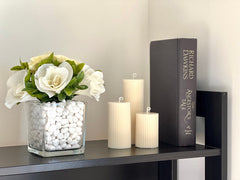Soy Wax Ribbed Pillar Candle Set | Unscented Decorative Candles-2