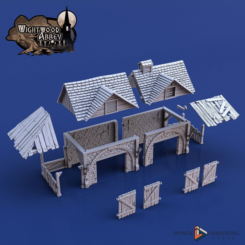 Wightwood Abbey Stables Miniature Building - DnD, Wargaming, Model Train | Terrain | Town | Village | Animal | Farm | 28mm | Prop | Barn-2