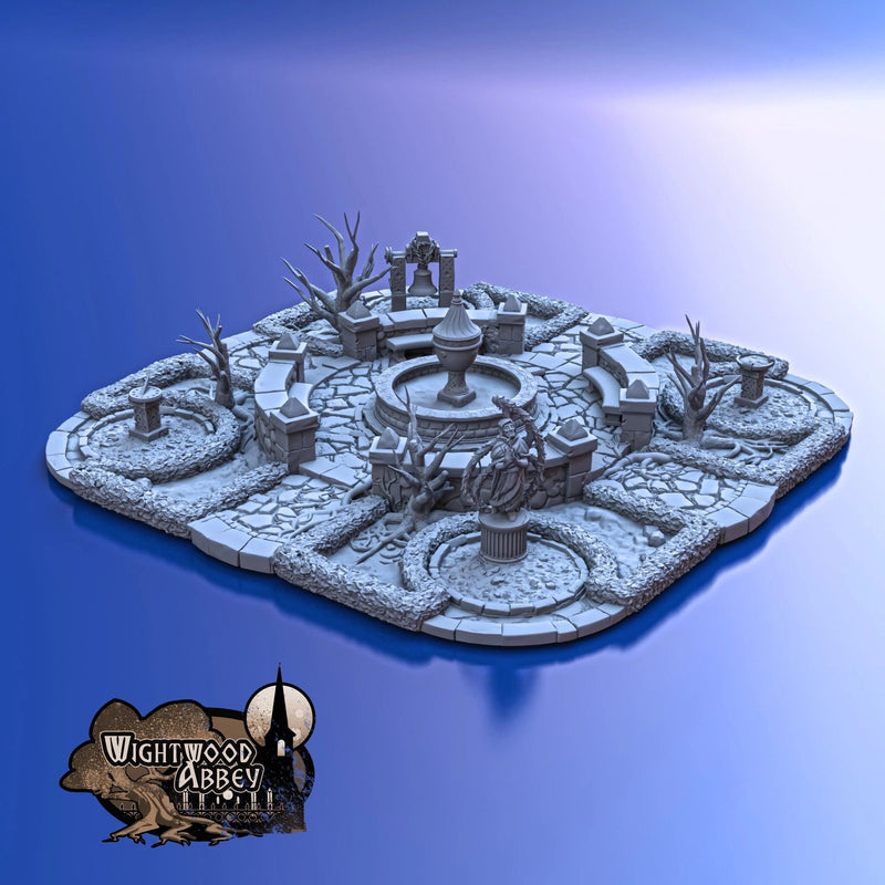 Wightwood Abbey Cloister Gardens Miniature Building - DnD, Wargaming, Model Train | Terrain | Town | Village | Plaza | Square | Pathfinder-2