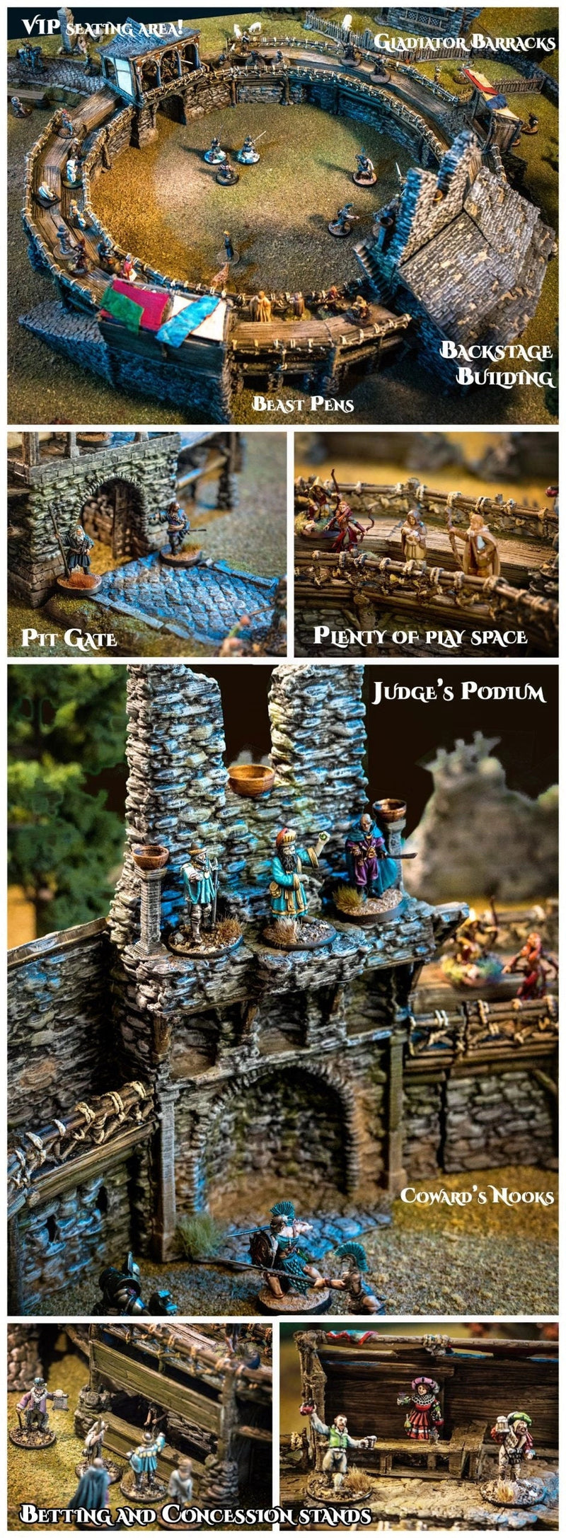 The Fighting Pits Miniature Building Set - DnD, Wargaming, Model Train | Arena | Coliseum | Medieval | Fantasy | Town, City, Village Terrain-3
