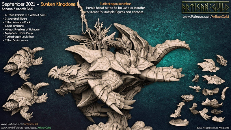 Turtledragon Leviathan - Artisan Guild, Triton | Turtle | Mount | Huge | Dragon | Cannons | Fantasy | Ocean | Sea | Water | DnD | Pathfinder-1