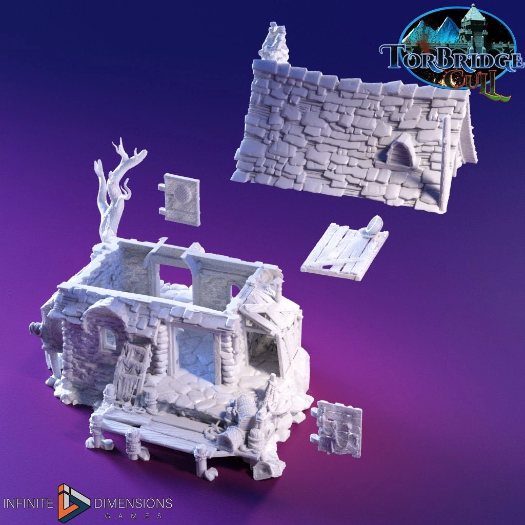 Fishing Shack Miniature Building - DnD, Wargaming, Model Train | Terrain | Town | Village | 28mm | House | Home | Market | Fisherman-3