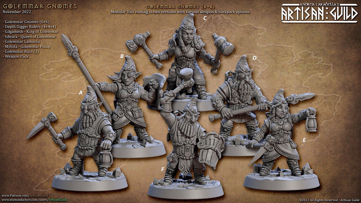 Golemmar Gnomes - Artisan Guild | D&D | Gnome | NPC | PC | Fighter | Artificer | 32mm | Pathfinder | Frostgrave | TTRPG | Wargaming