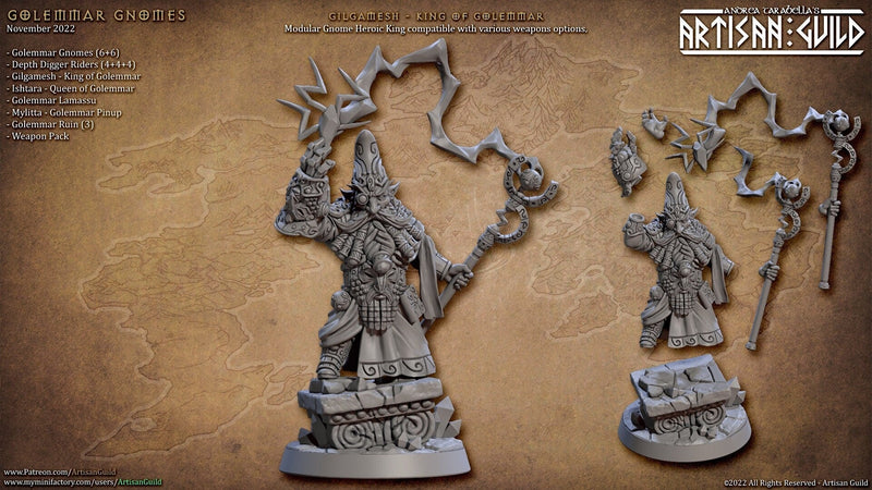 Gilgamesh, King of Golemmar - Artisan Guild | D&D | Gnome | NPC | Wizard | Sorceror | 32mm | Pathfinder | Frostgrave | TTRPG | Wargaming-1