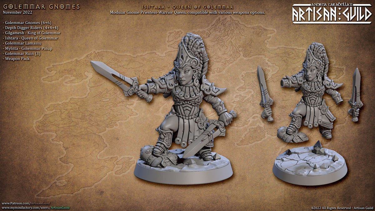 Ishtara, Queen of Golemmar - Artisan Guild | D&D | Female Gnome | NPC | Fighter | 32mm | Pathfinder | Frostgrave | TTRPG | Wargaming-1