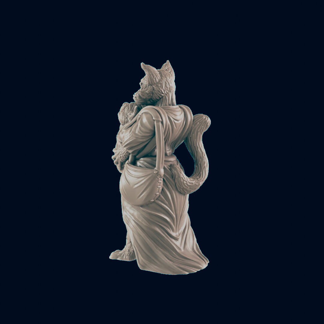 Catfolk Female Mother and Child - EC3D | DnD | Catfolk | Villager | Commoner | 32mm | Pathfinder | Frostgrave | TTRPG | Wargaming-3