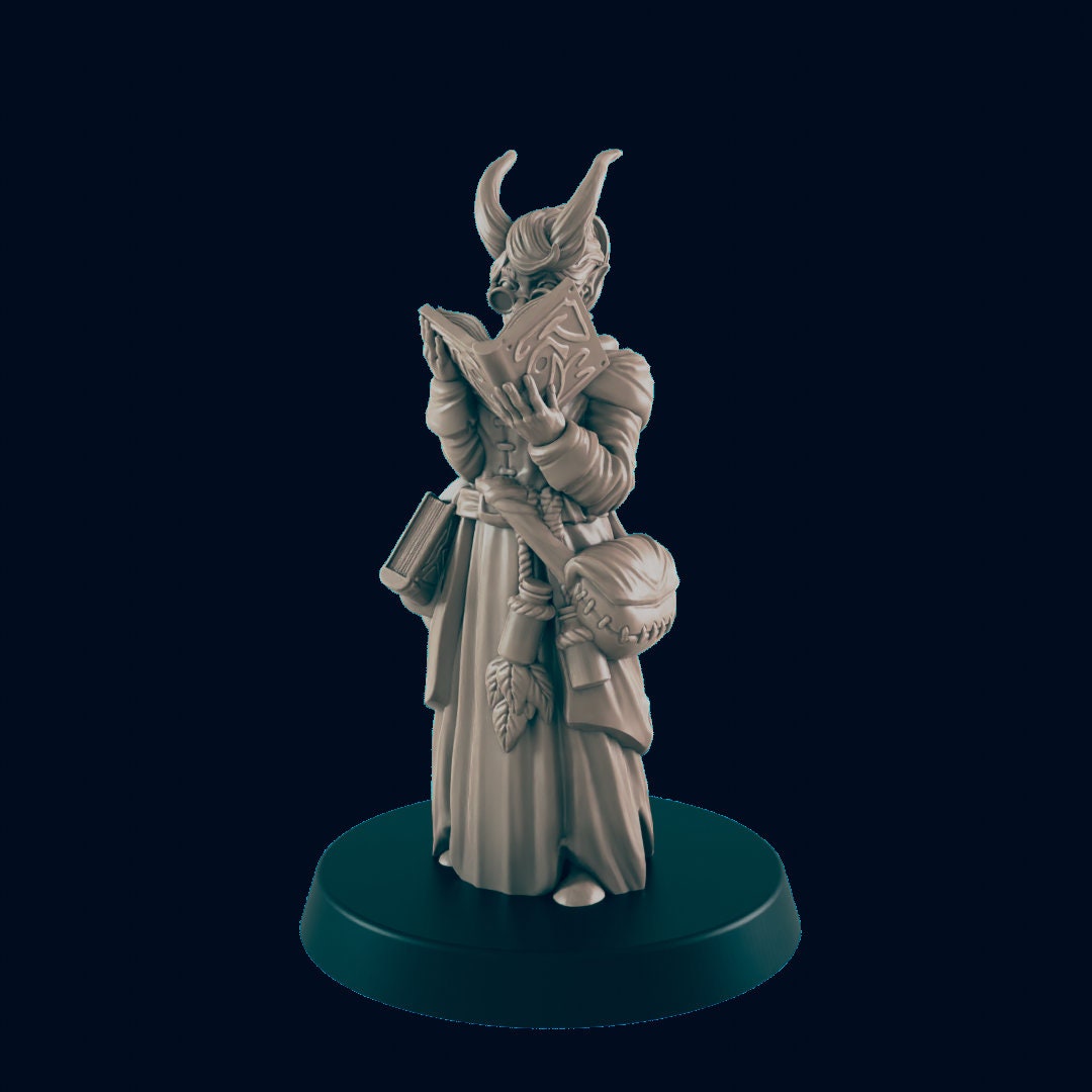 Demonkin Female Scholar - EC3D | DnD | Demonkin | Tiefling | Villager | Commoner | 32mm | Pathfinder | Frostgrave | TTRPG | Wargaming