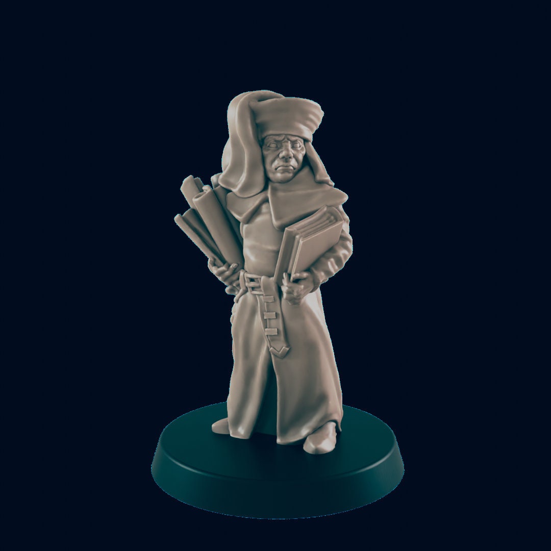 Human Male Clerk - EC3D | DnD | Villager minis | Scholar | PC/NPC | 32mm | Pathfinder | Lorekeeper | TTRPG | Wargaming | Frostgrave-1