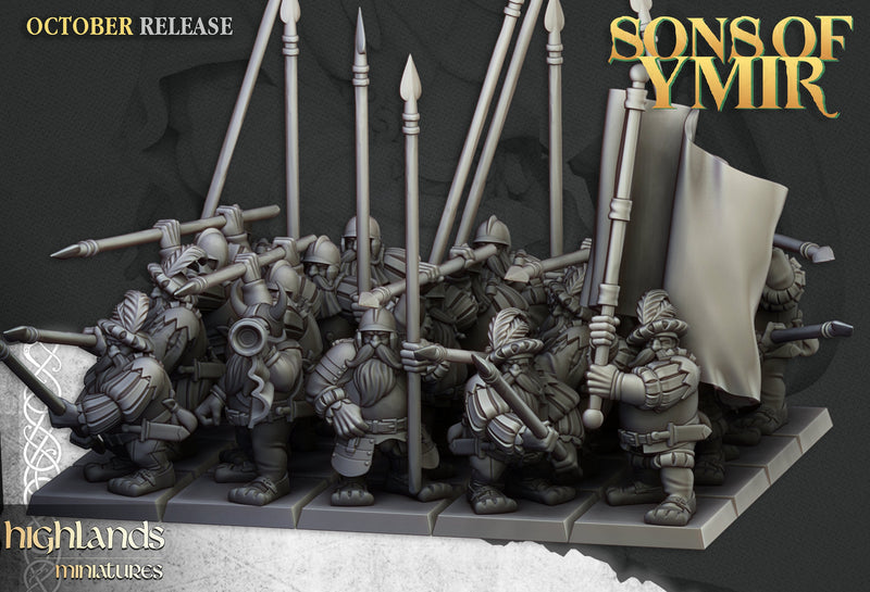 Dwarven Pikemen Set - Highland Miniature | DnD | Dwarf | melee unit | fighter | 32mm | Pathfinder | TTRPG | Wargaming | Frostgrave-1