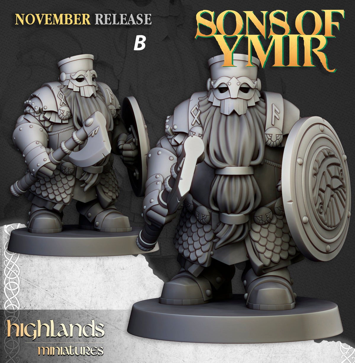 Dwarven Huscarl Set - Highland Miniature | DnD | Dwarf | melee unit | fighter | 32mm | Pathfinder | TTRPG | Wargaming | Fantasy | Frostgrave-3