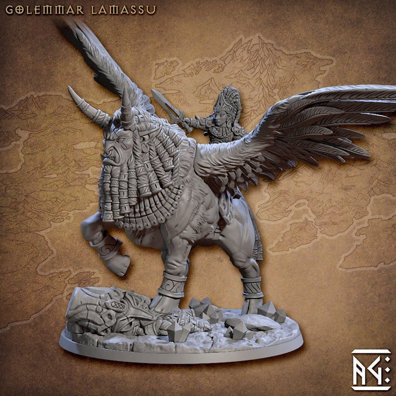 Ishtara on Lamassu - Artisan Guild | D&D | Female Gnome | NPC | Fighter | 32mm | Pathfinder | Frostgrave | TTRPG | Wargaming-1