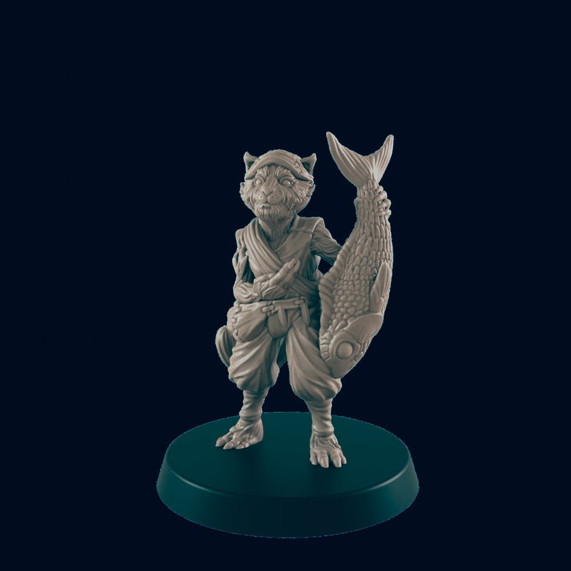 Catfolk Male Fisherman - EC3D | DnD | Catfolk | Villager | Commoner | 32mm | Pathfinder | Frostgrave | TTRPG | Wargaming-1