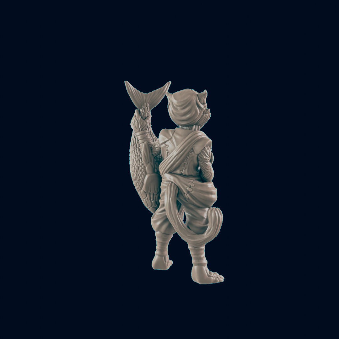 Catfolk Male Fisherman - EC3D | DnD | Catfolk | Villager | Commoner | 32mm | Pathfinder | Frostgrave | TTRPG | Wargaming-2