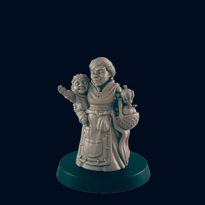 Dwarf Female Mother and Child - EC3D | DnD | Dwarf | Villager minis | 32mm | Pathfinder | Commoner | TTRPG | Wargaming-1