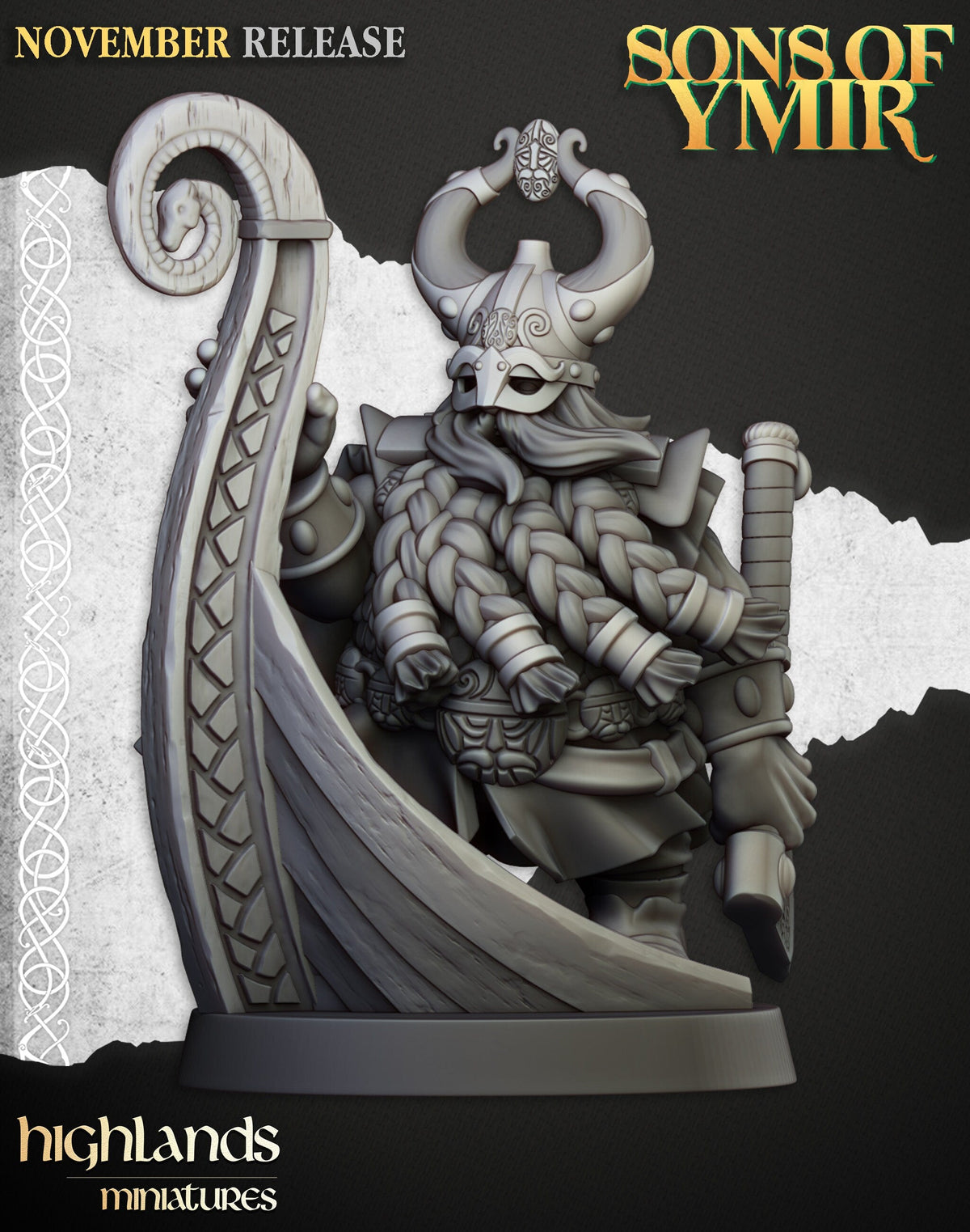 Dwarven Sea Lord - Highland Miniature | DnD | Dwarf | melee unit | fighter | 32mm | Pathfinder | TTRPG | Wargaming | Fantasy-2